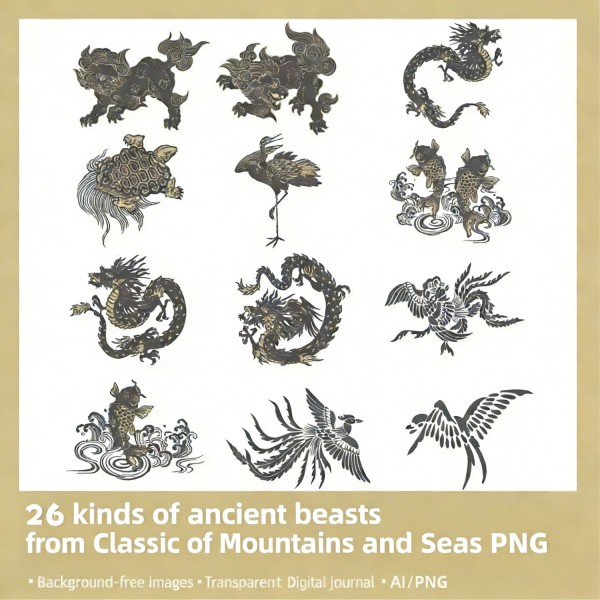 26 PNG Transparent Images of Ancient Chinese Mythical Beasts from Classic of Mountains and Seas