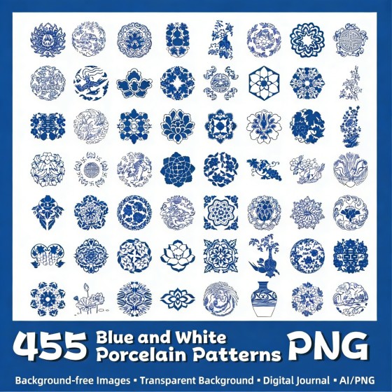 455 Blue and White Porcelain Pattern PNG Transparent Icons