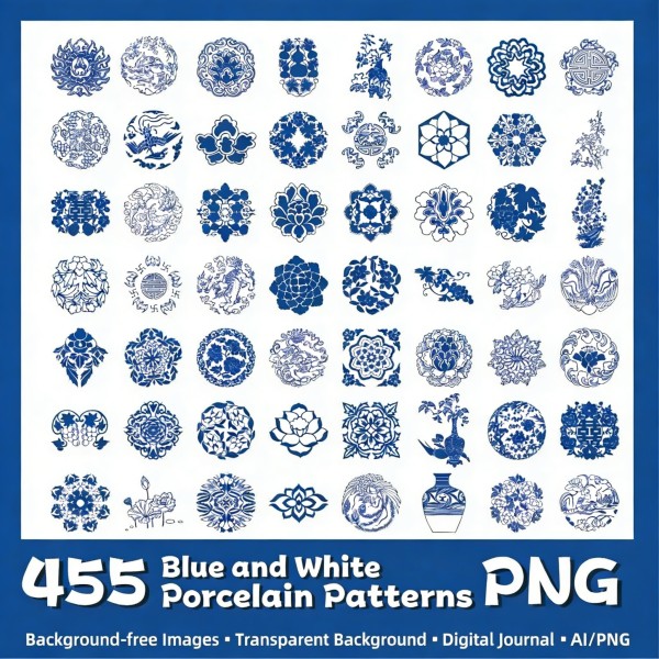 455 Blue and White Porcelain Pattern PNG Transparent Icons