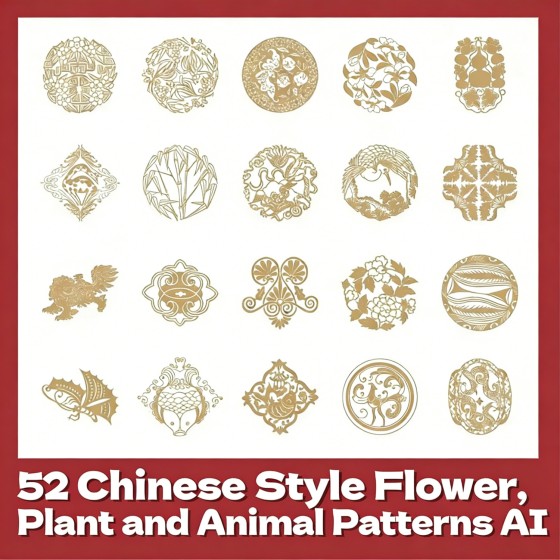 52 Chinese Classical Floral and Animal Patterns AI Vector Assets
